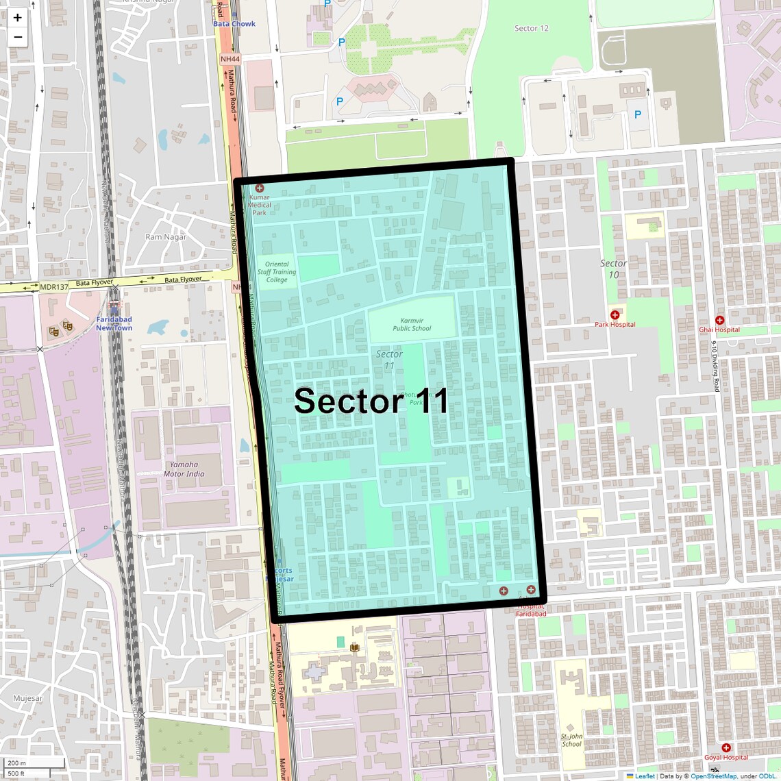 Location Map of Sector 11, Faridabad