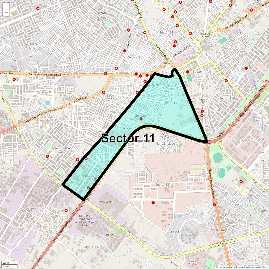 Location Map of Sector 11, Gurgaon