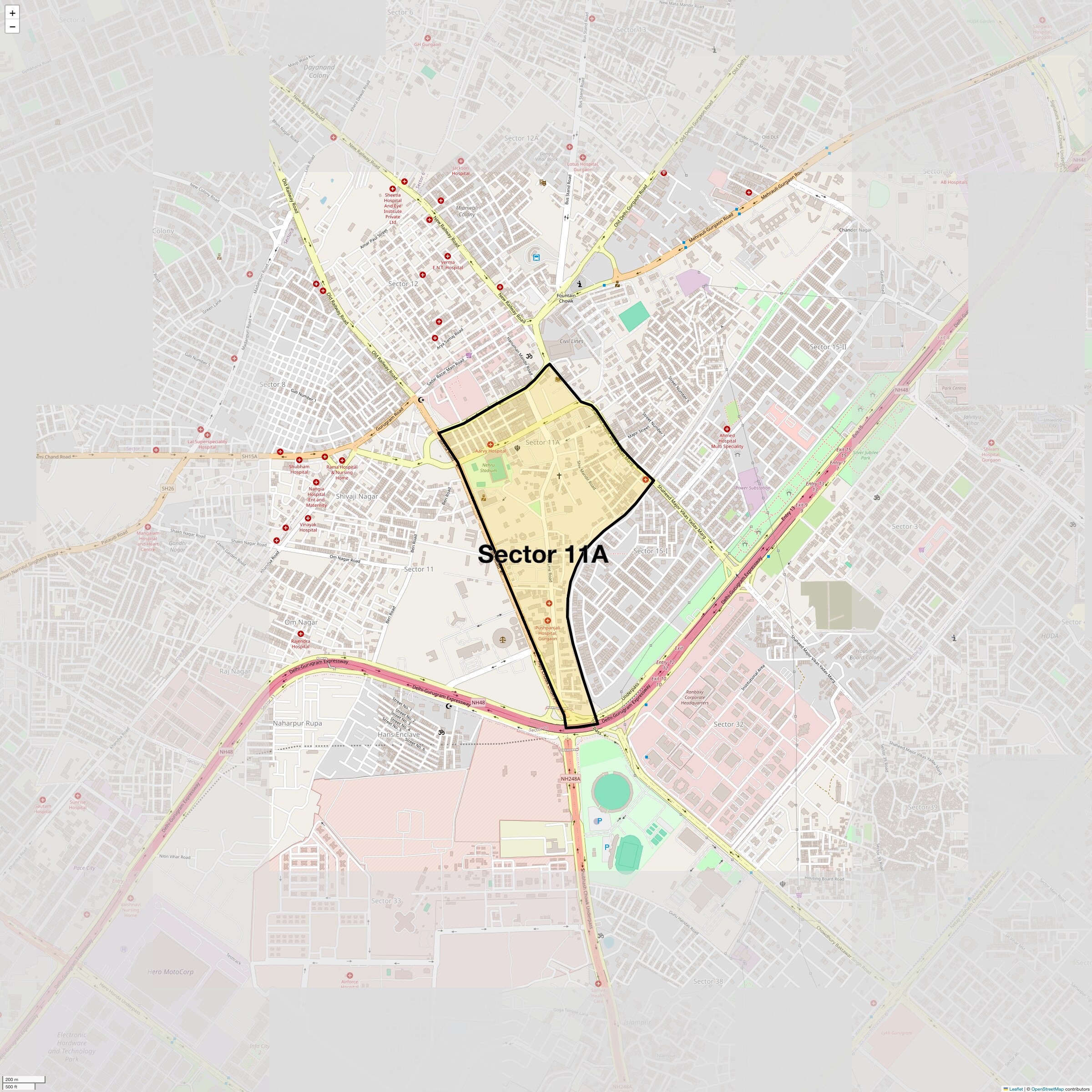 Location Map of Sector 11a, Gurgaon