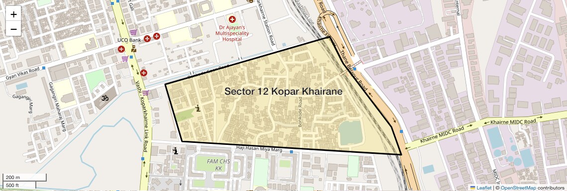 Location Map of Sector 12 Kopar Khairane, Navi Mumbai