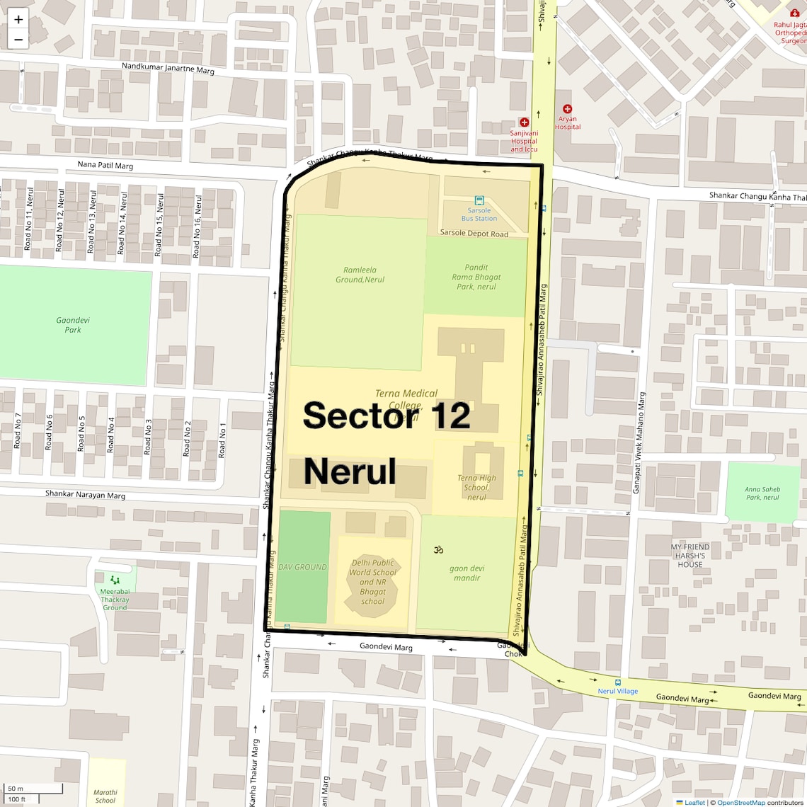 Location Map of Sector 12 Nerul, Navi Mumbai