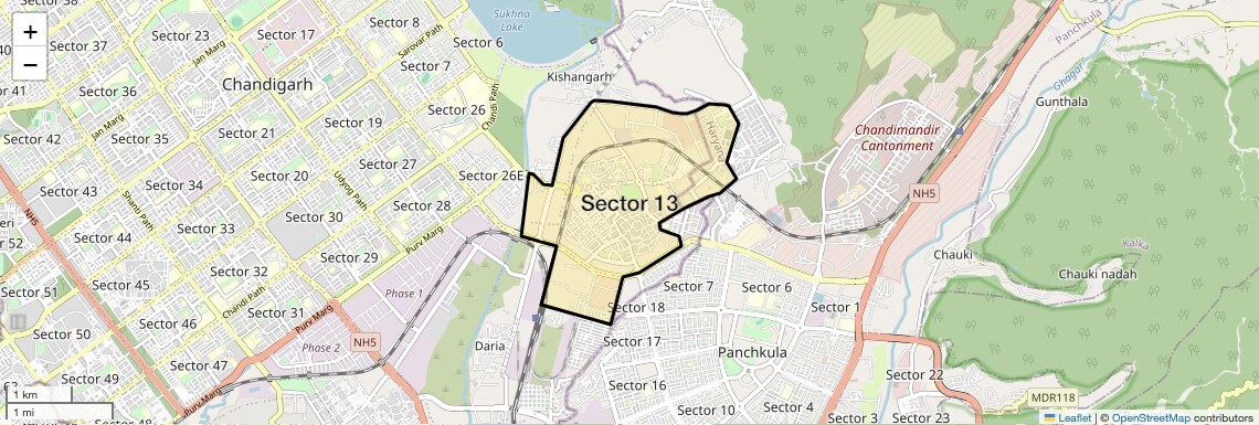 Location Map of Sector 13, Chandigarh