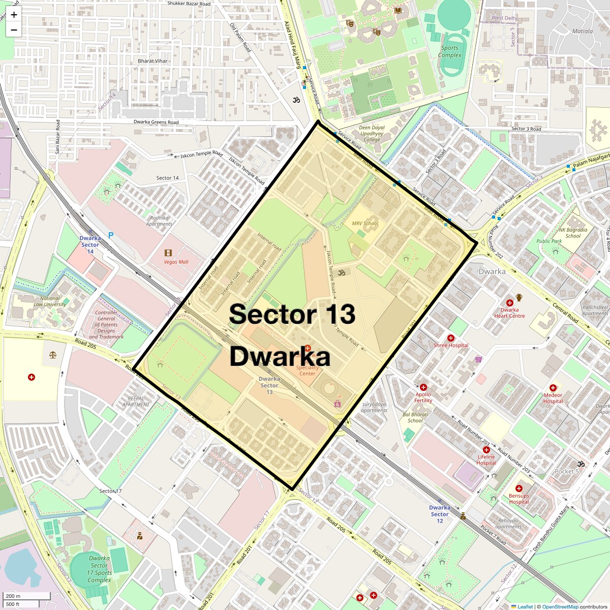 Location Map of Sector 13 Dwarka, Delhi