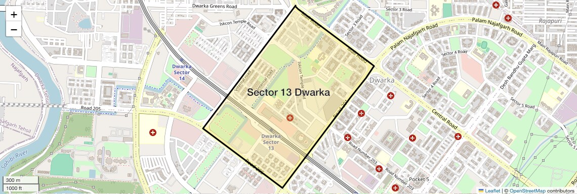Location Map of Sector 13 Dwarka, Delhi