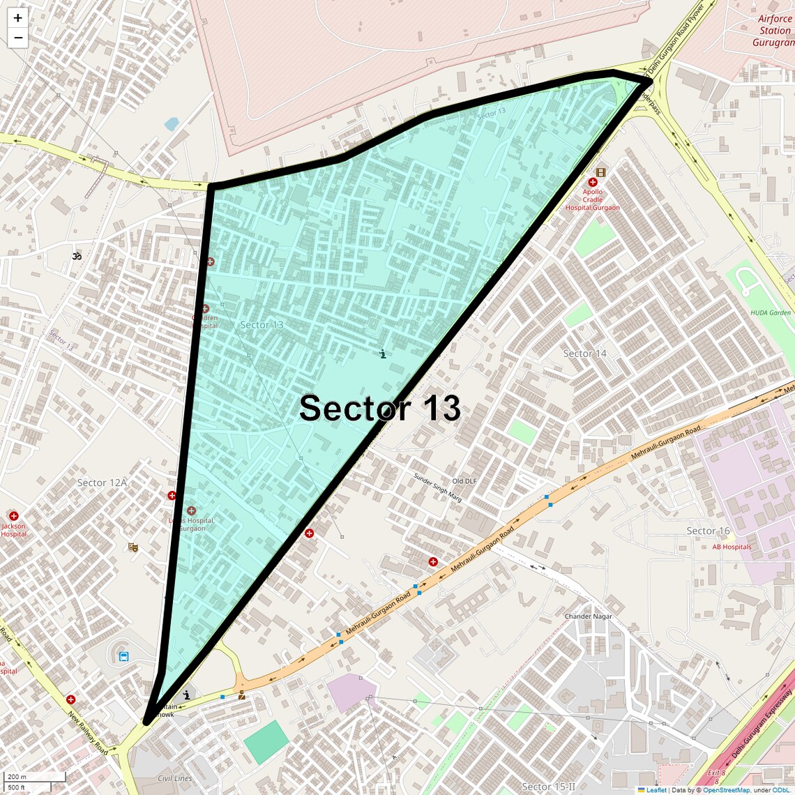 Location Map of Sector 13, Gurgaon