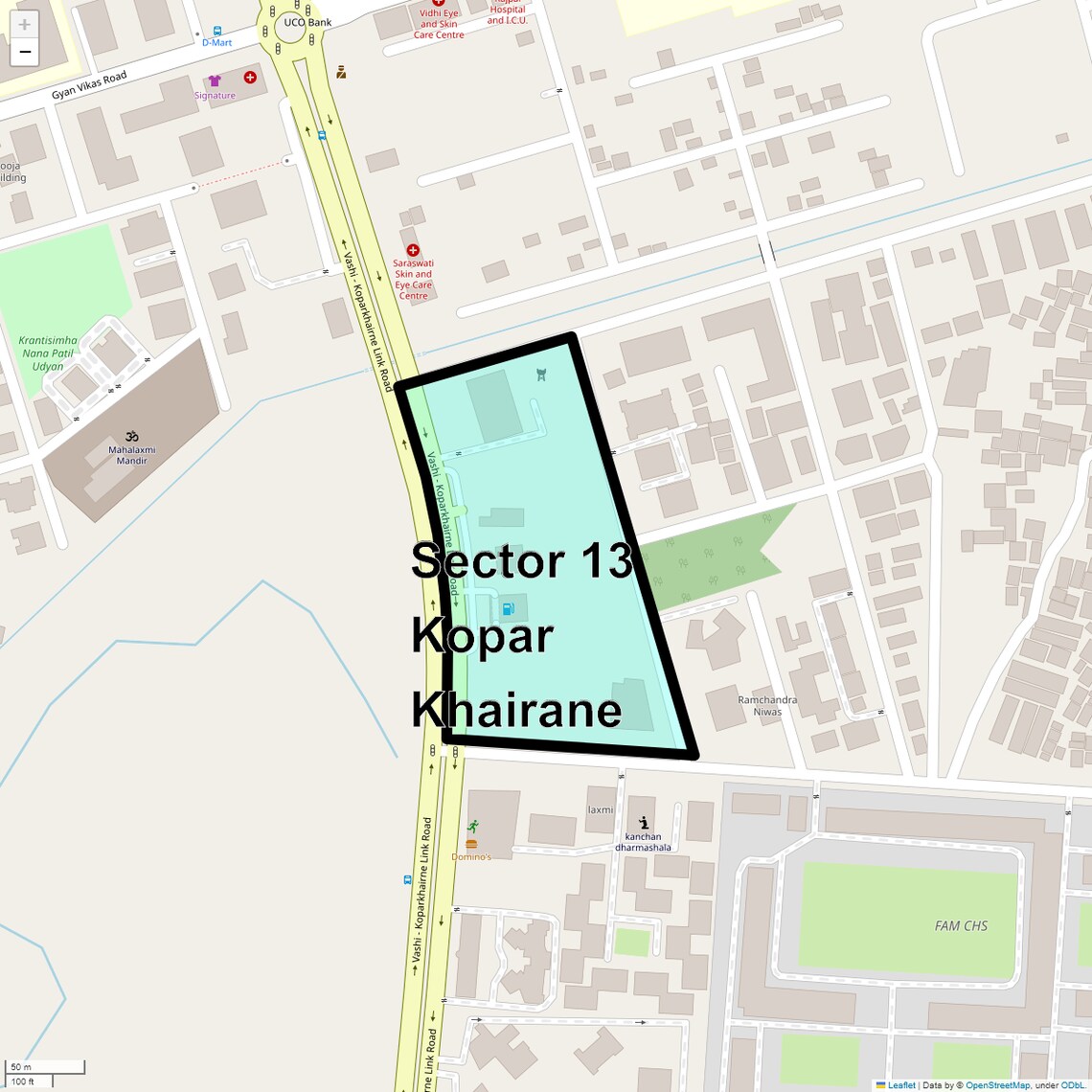Location Map of Sector 13 Kopar Khairane, Navi Mumbai