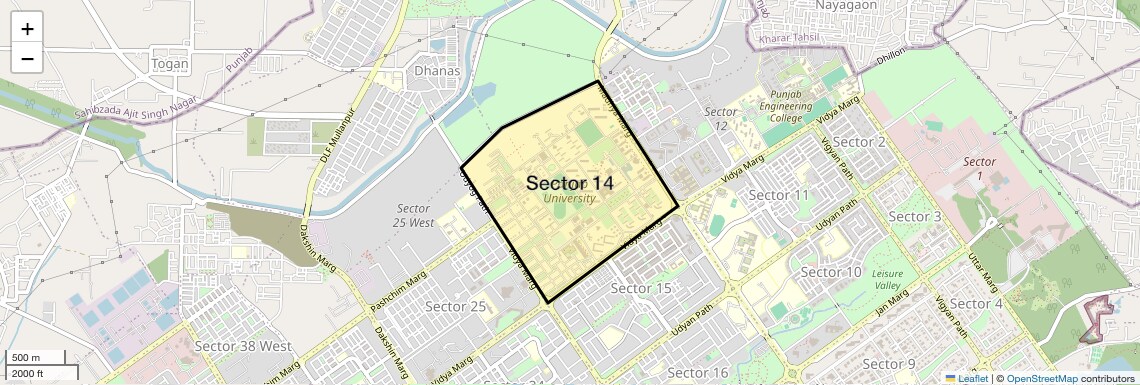 Location Map of Sector 14, Chandigarh
