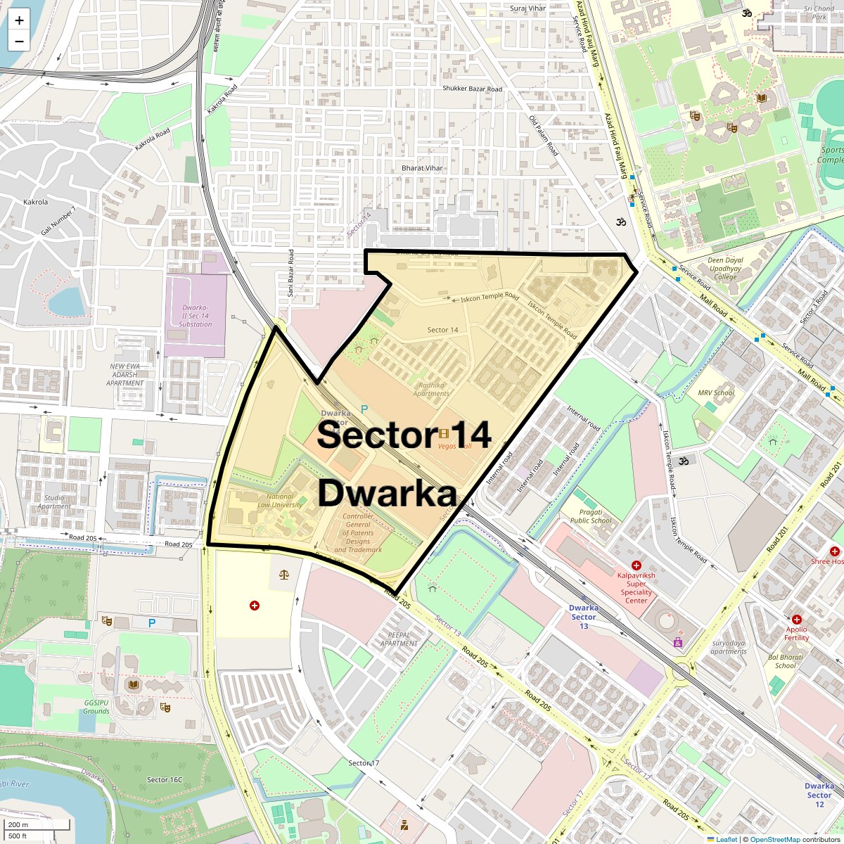 Location Map of Sector 14 Dwarka, Delhi