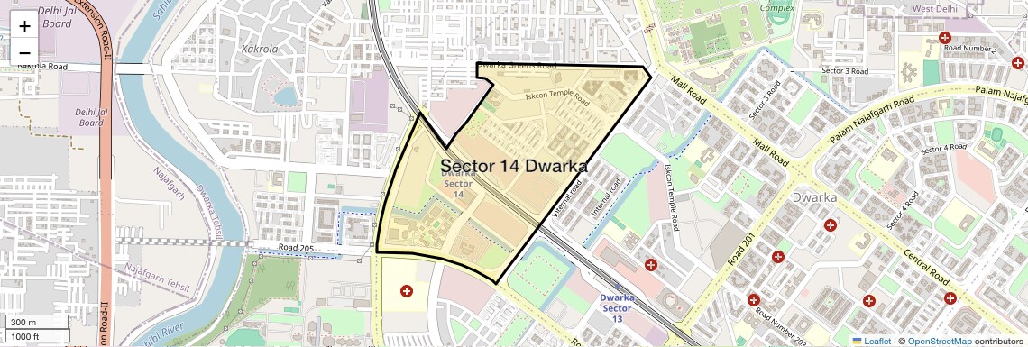 Location Map of Sector 14 Dwarka, Delhi