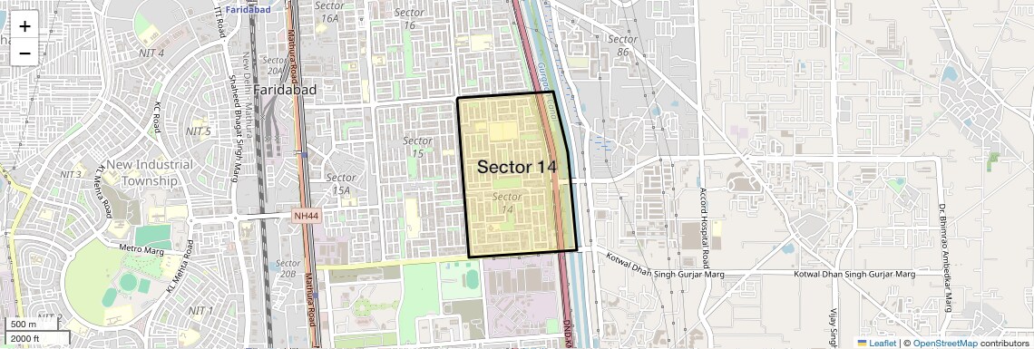 Location Map of Sector 14, Faridabad
