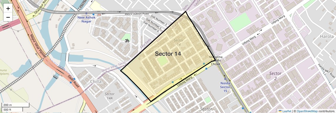 Location Map of Sector 14, Noida