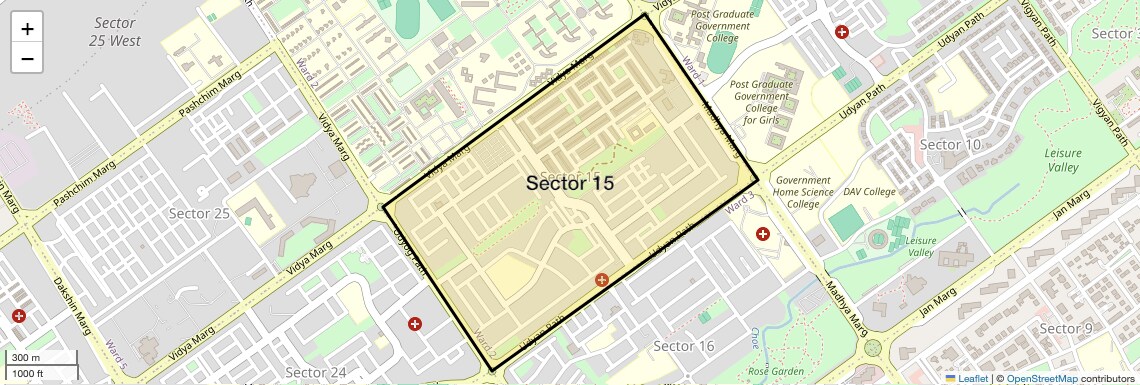 Location Map of Sector 15, Chandigarh