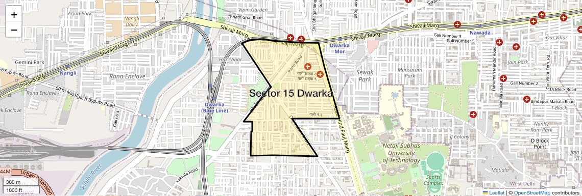 Location Map of Sector 15 Dwarka, Delhi