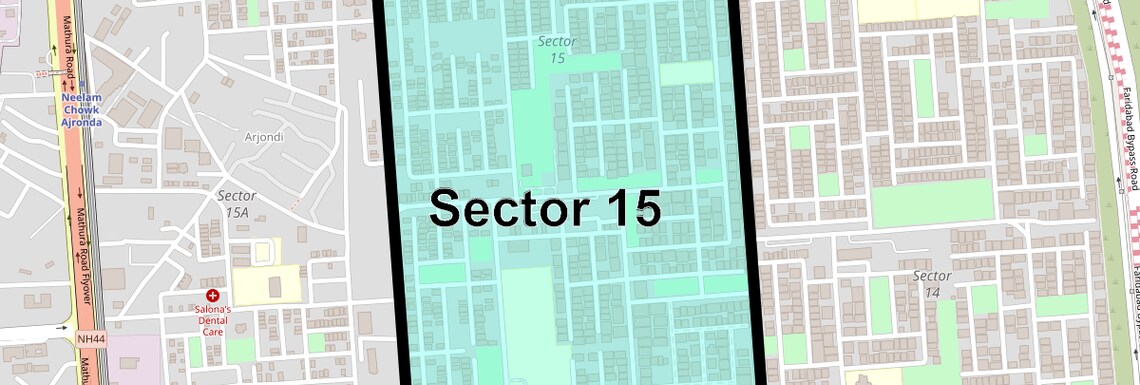 Location Map of Sector 15, Faridabad