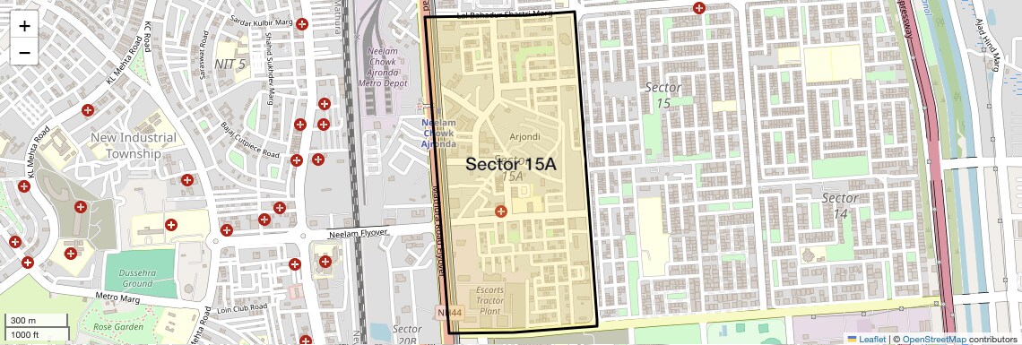 Location Map of Sector 15A, Faridabad
