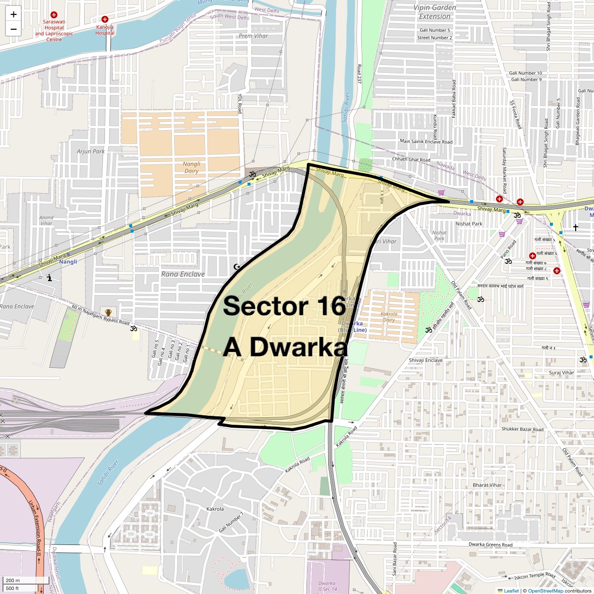 Location Map of Sector 16 A Dwarka, Delhi