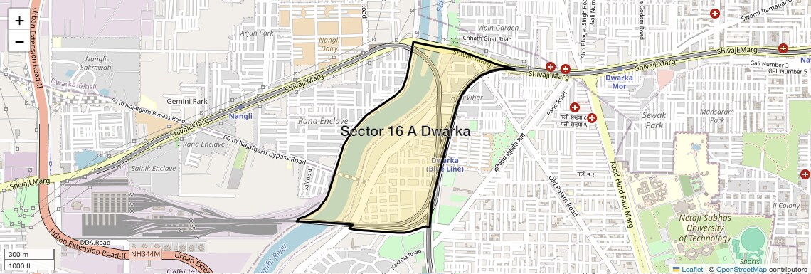Location Map of Sector 16 A Dwarka, Delhi