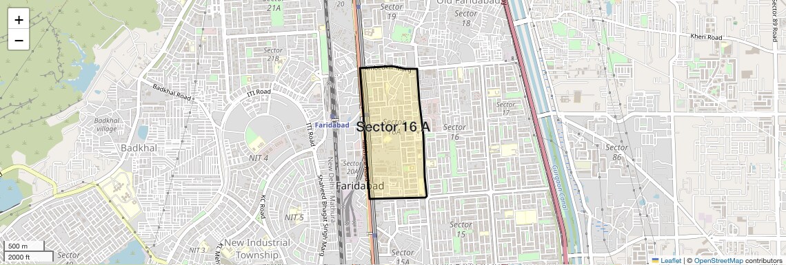 Location Map of Sector 16 A, Faridabad