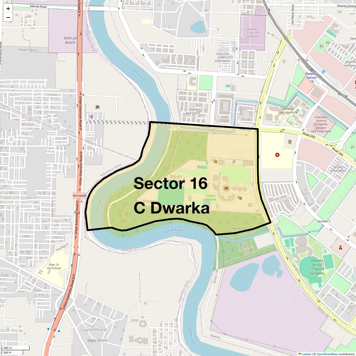 Location Map of Sector 16 C Dwarka, Delhi