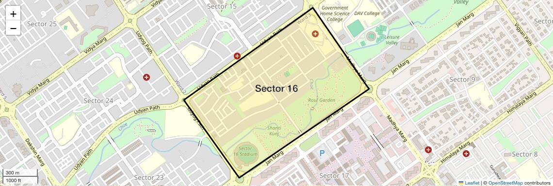 Location Map of Sector 16, Chandigarh