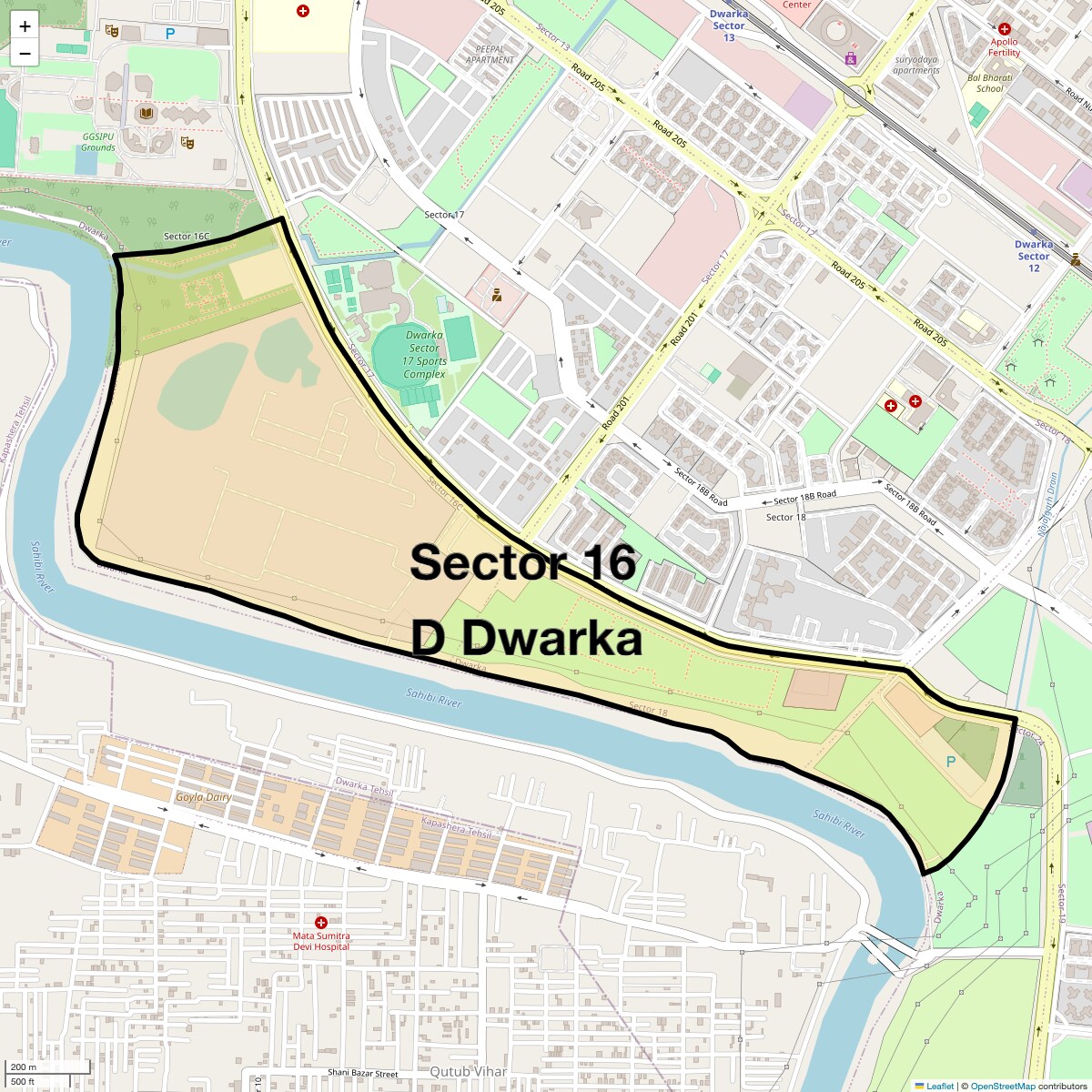Location Map of Sector 16 D Dwarka, Delhi