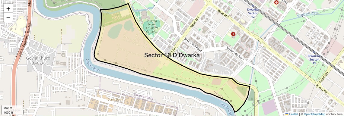 Location Map of Sector 16 D Dwarka, Delhi