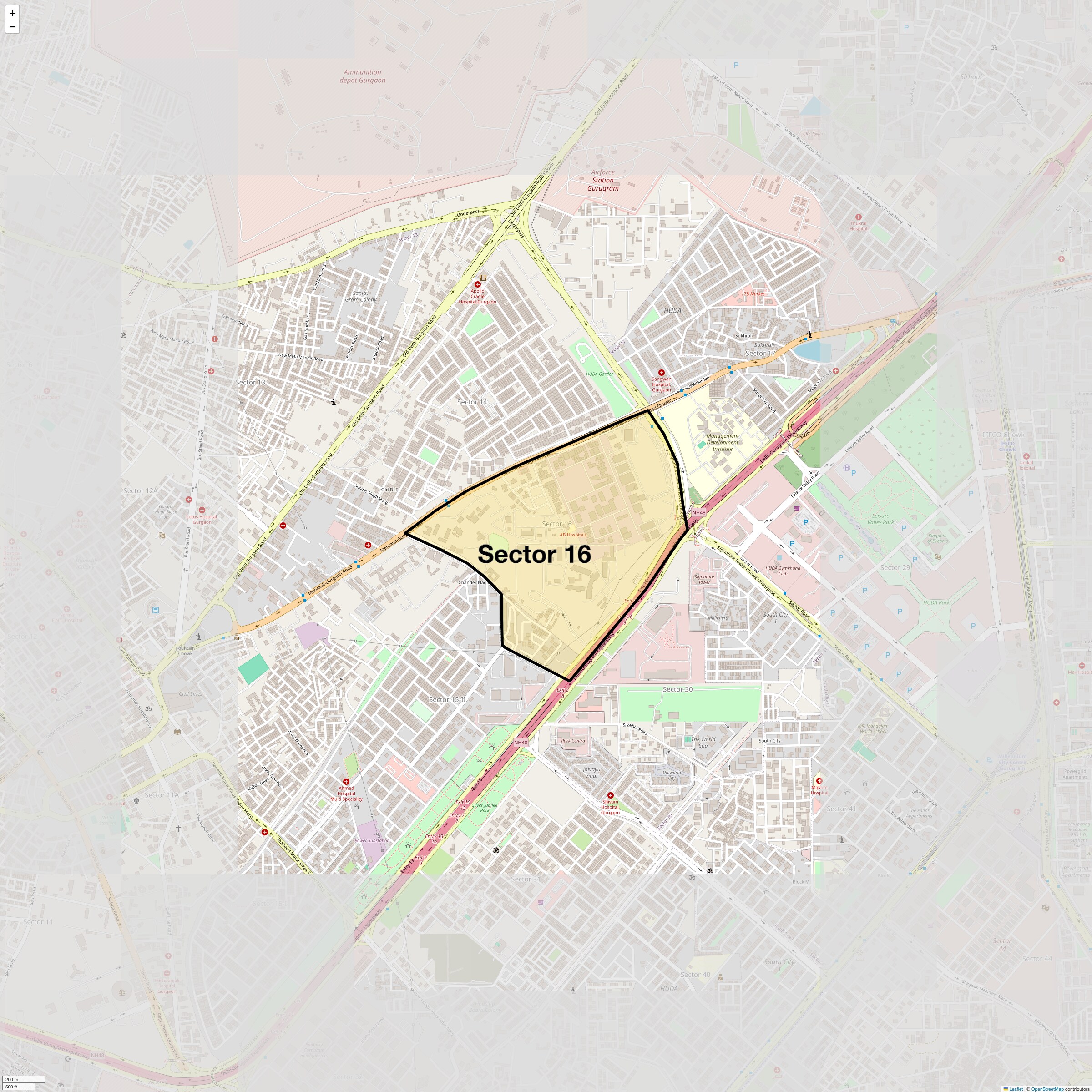 Location Map of Sector 16, Gurgaon