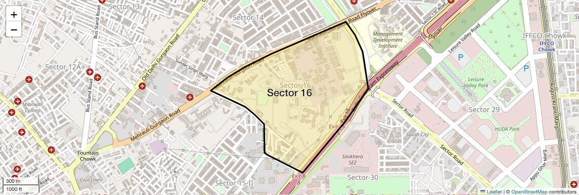 Location Map of Sector 16, Gurgaon