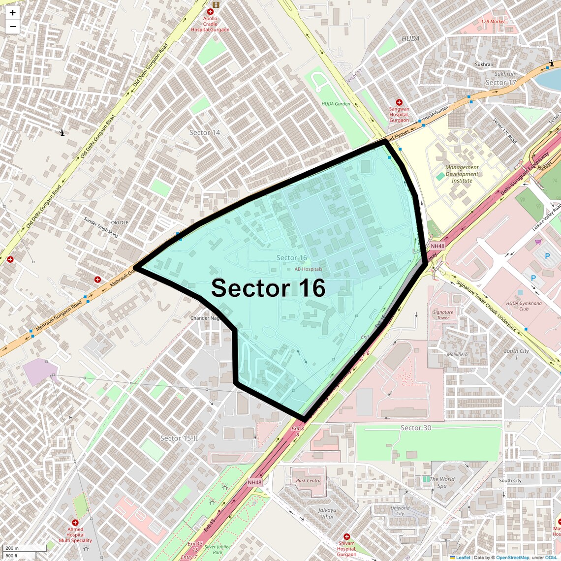 Location Map of Sector 16, Gurgaon