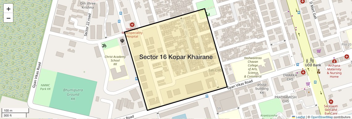 Location Map of Sector 16 Kopar Khairane, Navi Mumbai