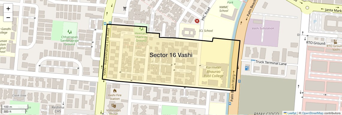 Location Map of Sector 16 Vashi, Navi Mumbai