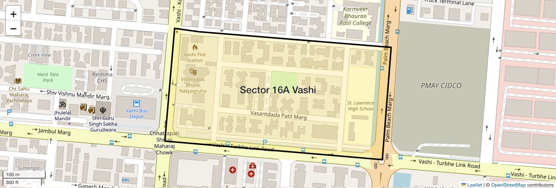 Location Map of Sector 16A Vashi, Navi Mumbai
