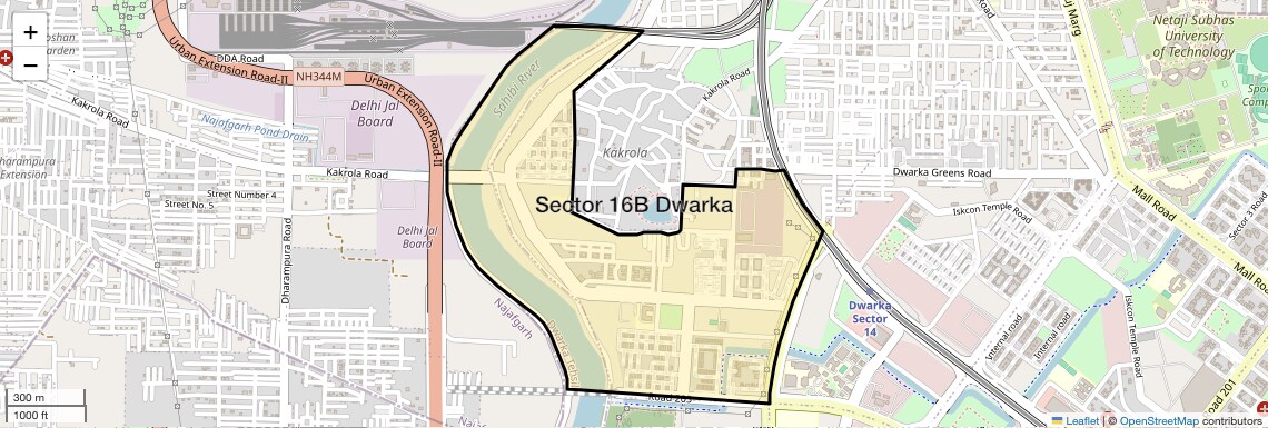 Location Map of Sector 16B Dwarka, Delhi