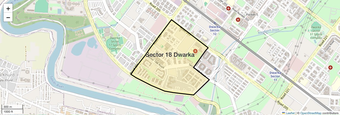 Location Map of Sector 18 Dwarka, Delhi