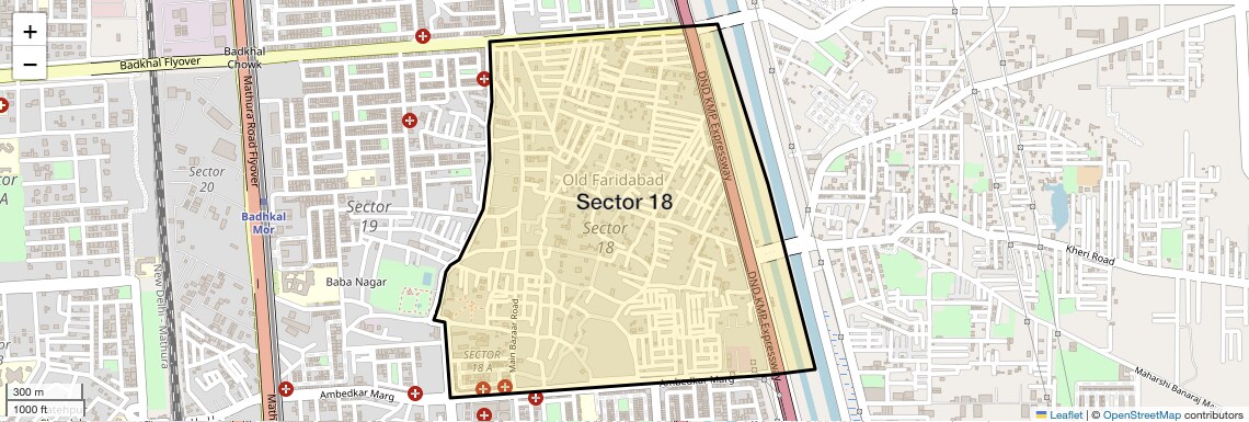 Location Map of Sector 18, Faridabad