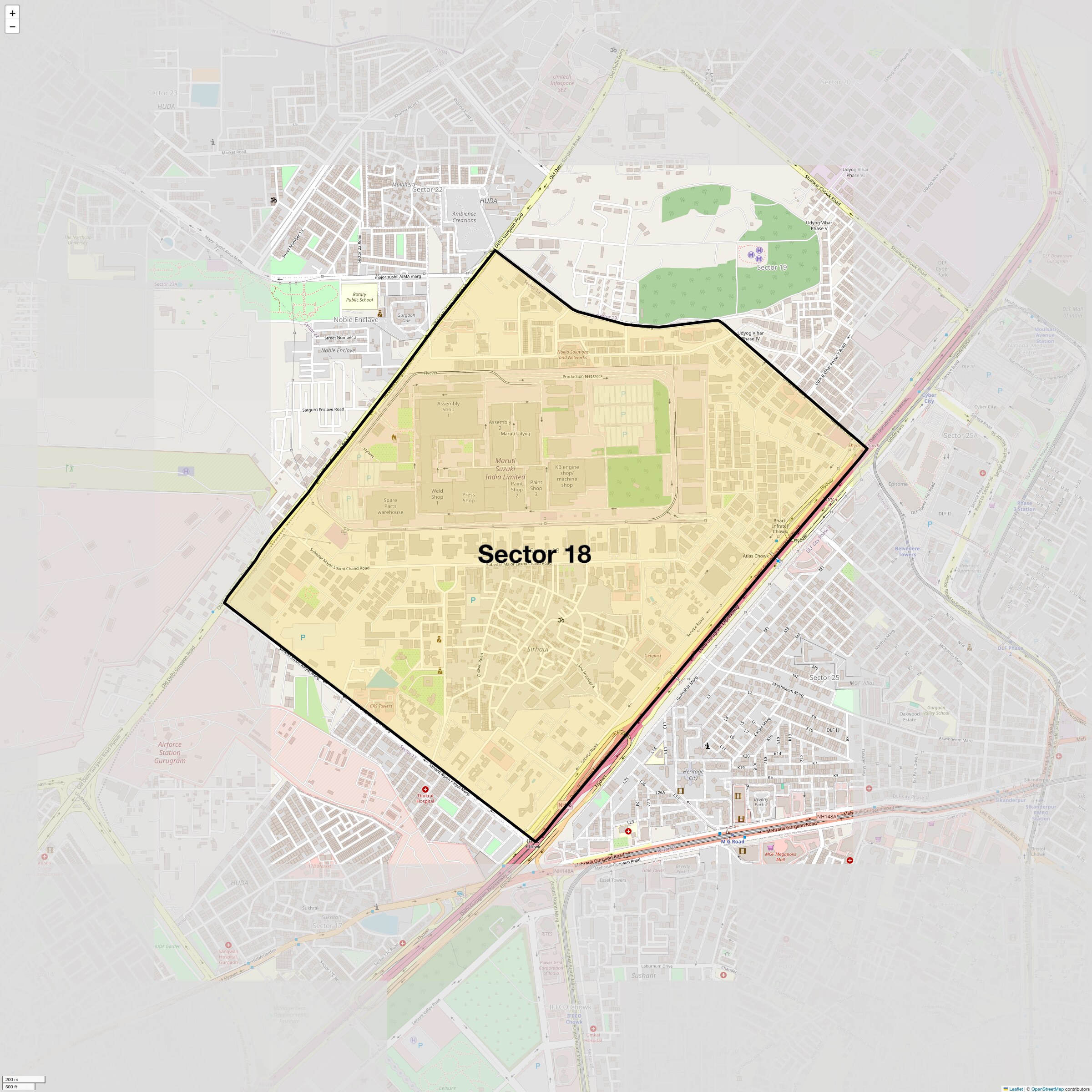 Location Map of Sector 18, Gurgaon