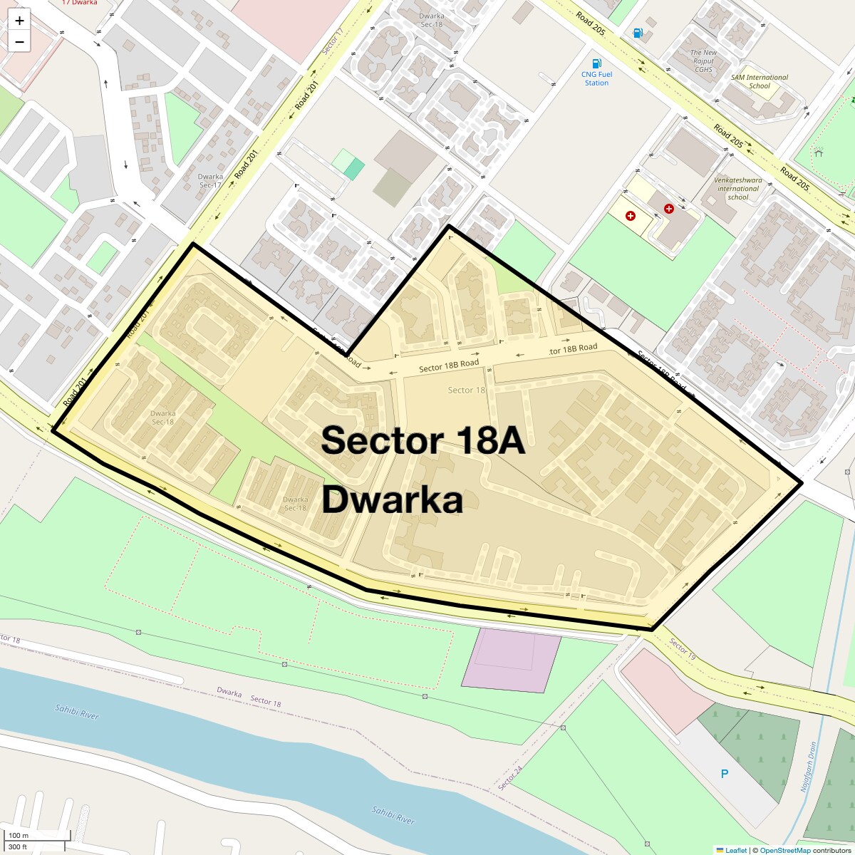 Location Map of Sector 18a Dwarka, Delhi
