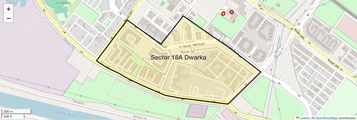 Location Map of Sector 18A Dwarka, Delhi