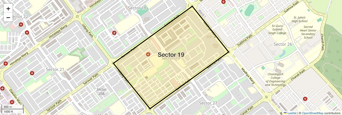 Location Map of Sector 19, Chandigarh