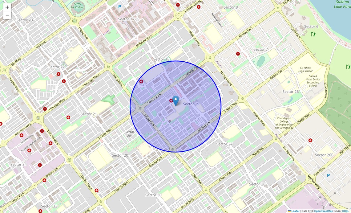 Location Map of Sector 19, Chandigarh