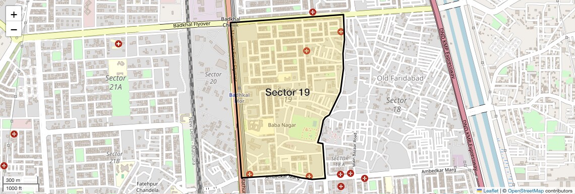 Location Map of Sector 19, Faridabad