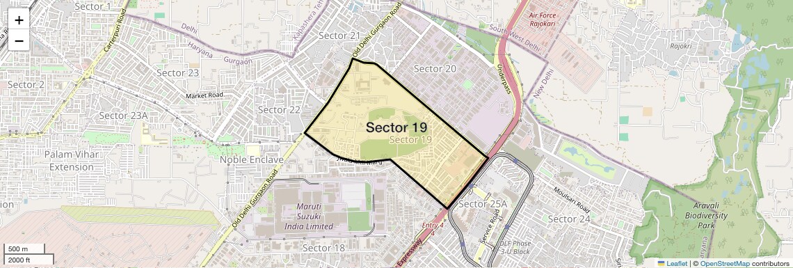 Location Map of Sector 19, Gurgaon