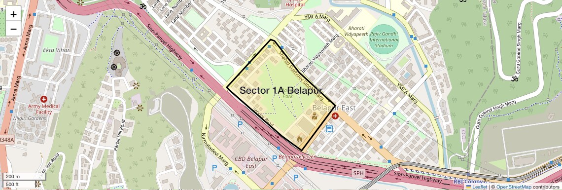 Location Map of Sector 1A Belapur, Navi Mumbai