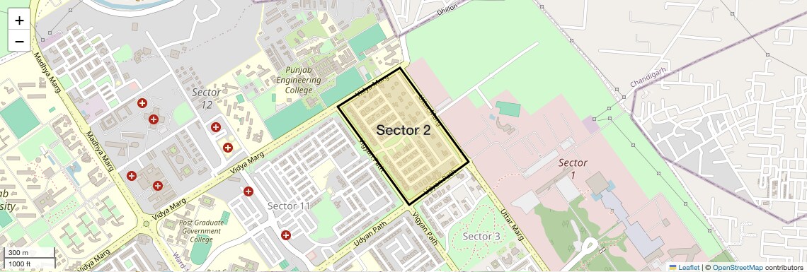 Location Map of Sector 2, Chandigarh