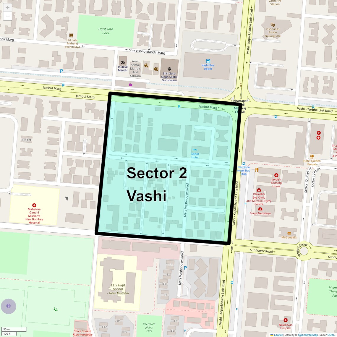 Location Map of Sector 2 Vashi, Navi Mumbai