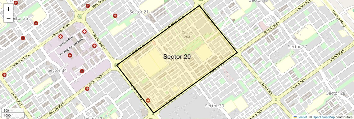 Location Map of Sector 20, Chandigarh