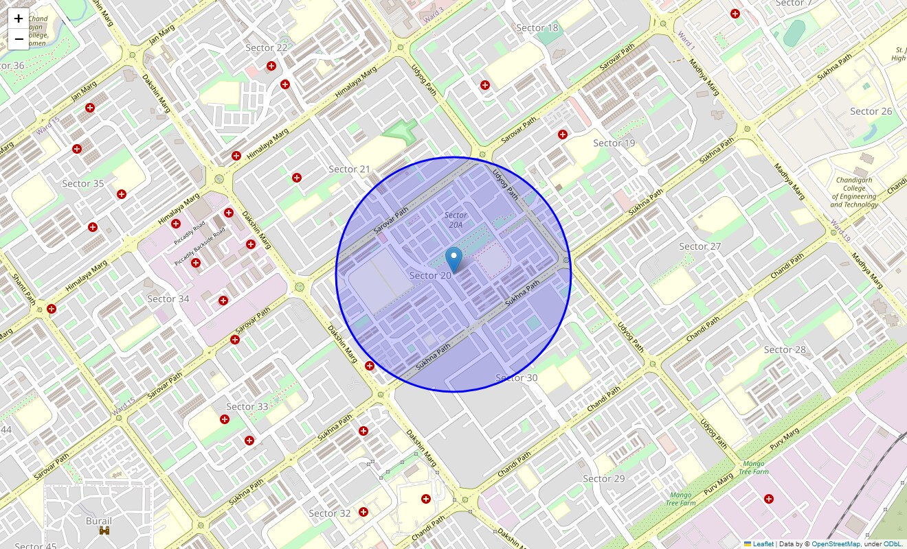 Location Map of Sector 20, Chandigarh