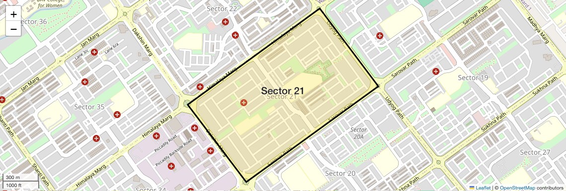 Location Map of Sector 21, Chandigarh