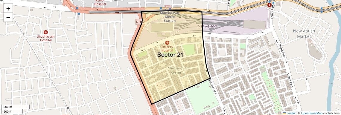 Location Map of Sector 21, Jaipur