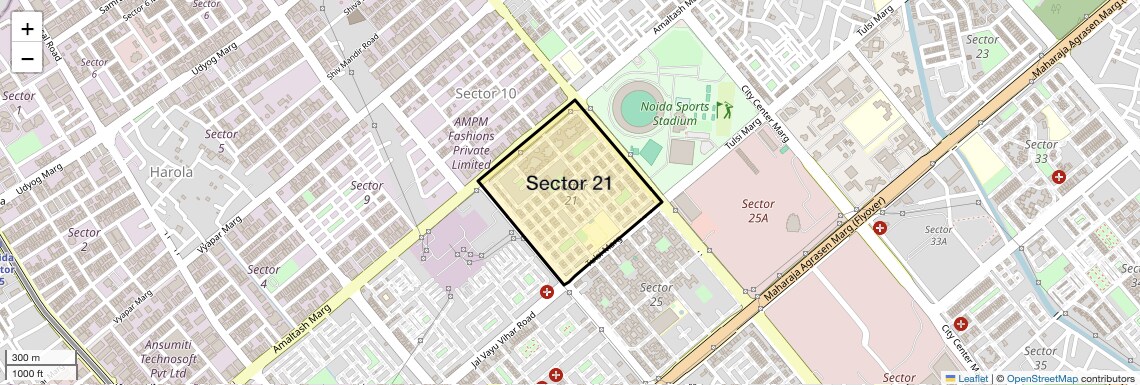 Location Map of Sector 21, Noida